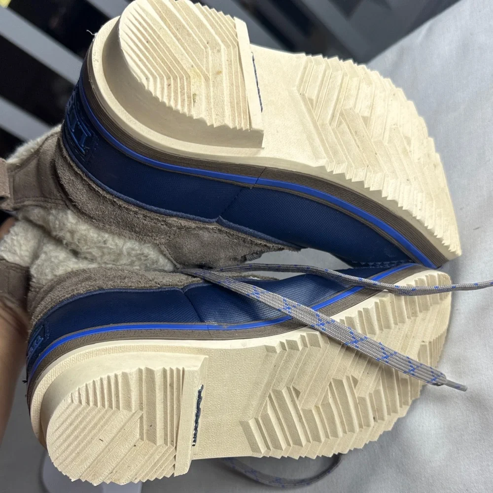 LL Bean Kids‎ Blue Tan Suede Faux Shearling Lined Duck Winter Boots size 1